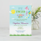 Twins Baby shower Lente Zomer Schattigee Zon vlieg Kaart (Staand voorkant)
