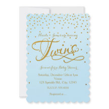 TWINS Baby Shower Lichtblauwe & Gouden Stip Uitnod
