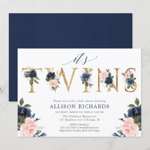 Twins baby shower, meisjesjongen tweet roze blauwe kaart