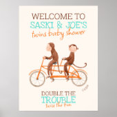 Twins Baby shower Monkey Double Trouble Welkom Poster (Voorkant)