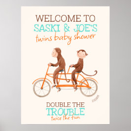Twins Baby shower Monkey Double Trouble Welkom Poster