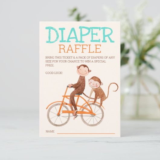 Twins Baby shower Monkey Dubbele Probleem Luier Informatiekaartje (Staand voorkant)