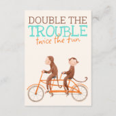 Twins Baby shower Monkey Dubbele Probleem Luier Informatiekaartje (Achterkant)