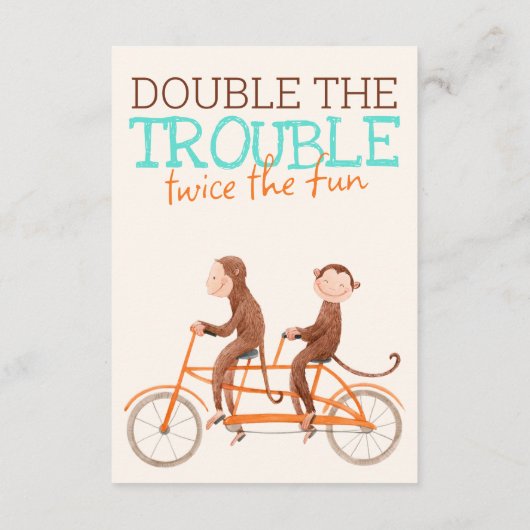 Twins Baby shower Monkey Dubbele Probleem Luier Informatiekaartje (Achterkant)