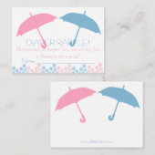 Twins Baby shower Paraplu Luier Raffle Tickets Informatiekaartje (Voorkant / Achterkant)