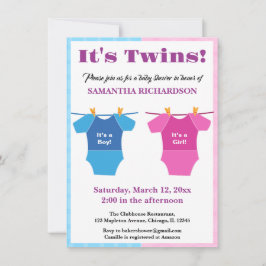 Twins Baby shower Party Meisje Jongen. Kaart