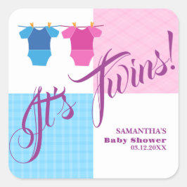 Twins Baby shower Party Meisje Jongen. Vierkante Sticker