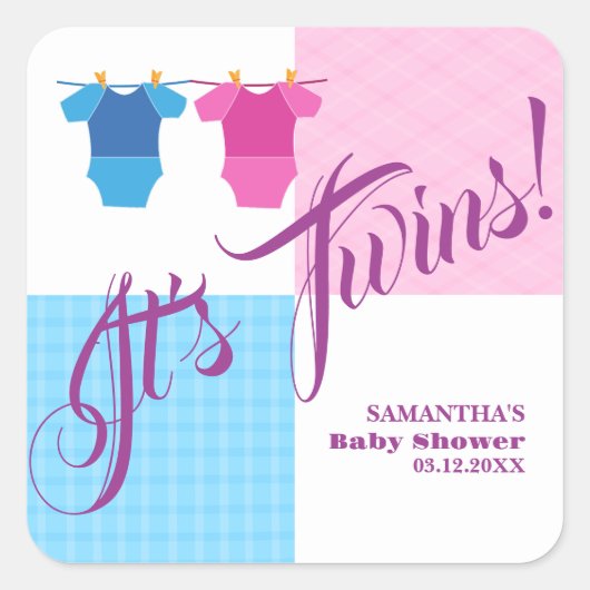 Twins Baby shower Party Meisje Jongen. Vierkante Sticker (Voorkant)