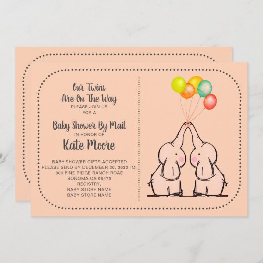Twins Baby shower per e-mailuitnodiging Kaart (Voorkant / Achterkant)