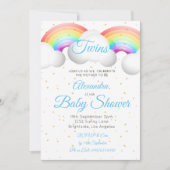 Twins Baby shower Rainbow Clouds Blue Gold Spots Kaart (Voorkant)