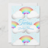Twins Baby shower Rainbow Clouds Blue Gold Spots Kaart (Achterkant)