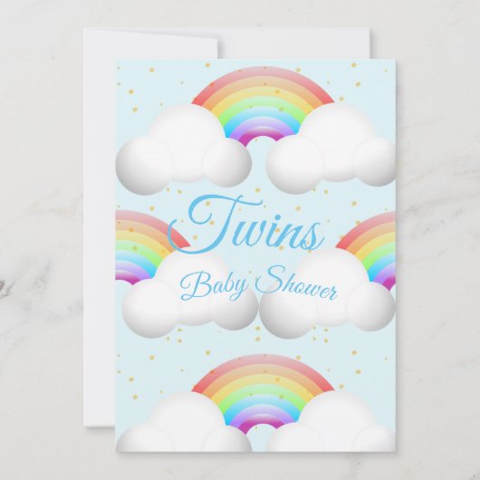 Twins Baby shower Rainbow Clouds Blue Gold Spots Kaart (Achterkant)