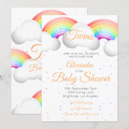 Twins Baby shower Rainbow Clouds Colorful Spots Kaart