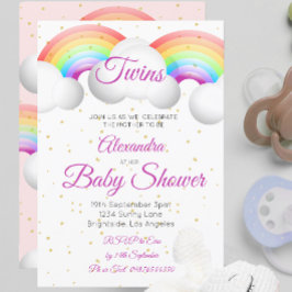 Twins Baby shower regenboogwolken Roze goudvlekken Kaart