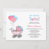 Twins Baby shower roze blauwe ballonnen en roller Kaart (Voorkant)