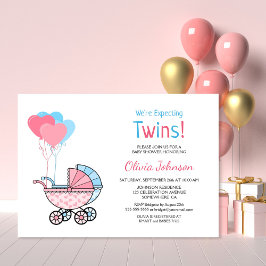 Twins Baby shower roze blauwe ballonnen en roller Kaart