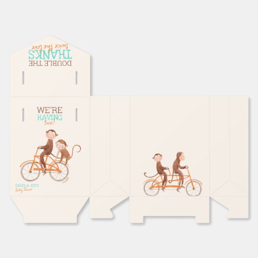 Twins Baby shower Schattige Monkey Double Trouble Bedankdoosjes (Ongevouwen)