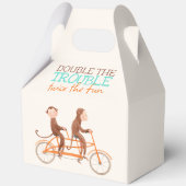 Twins Baby shower Schattige Monkey Double Trouble Bedankdoosjes (Voorkant)