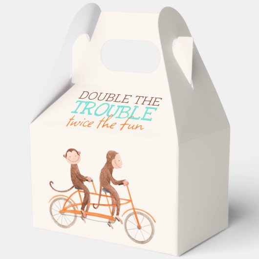 Twins Baby shower Schattige Monkey Double Trouble Bedankdoosjes (Voorkant)