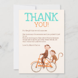 Twins Baby shower Schattige Monkey Double Trouble Bedankkaart