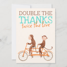 Twins Baby shower Schattige Monkey Double Trouble Bedankkaart