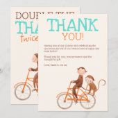 Twins Baby shower Schattige Monkey Double Trouble Bedankkaart (Voorkant / Achterkant)