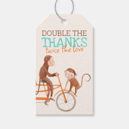 Twins Baby shower Schattige Monkey Double Trouble Cadeaulabel
