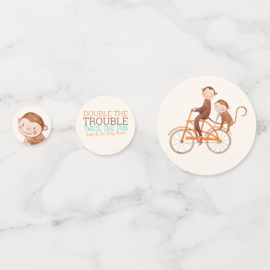 Twins Baby shower Schattige Monkey Double Trouble Confetti (Achterkanten)