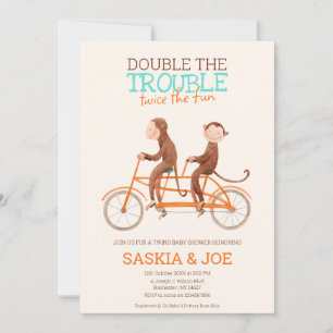 Twins Baby shower Schattige Monkey Double Trouble Kaart