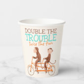 Twins Baby shower Schattige Monkey Double Trouble Papieren Bekers (Voorkant)
