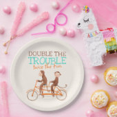 Twins Baby shower Schattige Monkey Double Trouble Papieren Bordje (Feest)