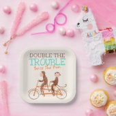 Twins Baby shower Schattige Monkey Double Trouble Papieren Bordje (Feest)