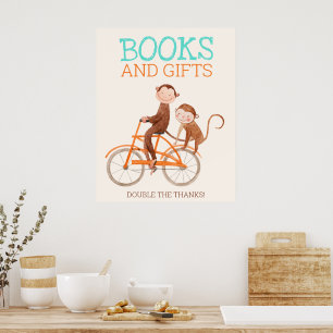 Twins Baby shower Schattige Monkey Double Trouble Poster
