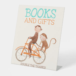 Twins Baby shower Schattige Monkey Double Trouble Reclamebord Met Voetstuk