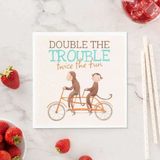 Twins Baby shower Schattige Monkey Double Trouble Servet (Insitu)