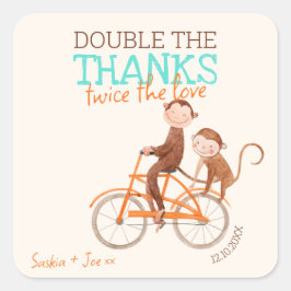 Twins Baby shower Schattige Monkey Double Trouble Vierkante Sticker