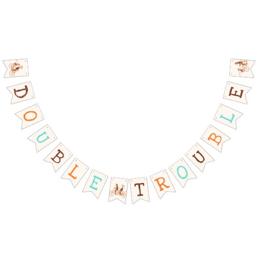 Twins Baby shower Schattige Monkey Double Trouble Vlaggetjes (Alle)