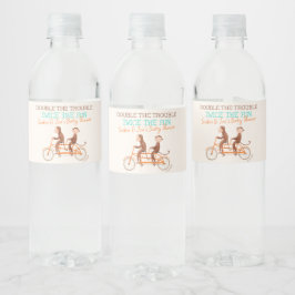 Twins Baby shower Schattige Monkey Double Trouble Waterfles Etiket
