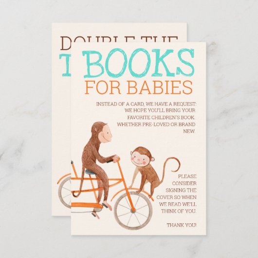 Twins Baby shower Schattige Monkey Dubbele Problem Informatiekaartje (Voorkant / Achterkant)
