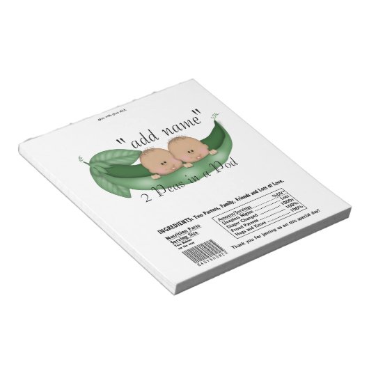 Twins Baby shower Snoep Bar Wrappers Party Favor Notitieblok (Schuin)
