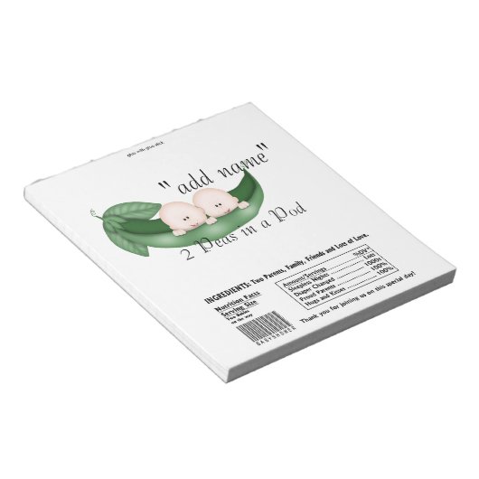 Twins Baby shower Snoep Bar Wrappers Party Favor Notitieblok (Schuin)