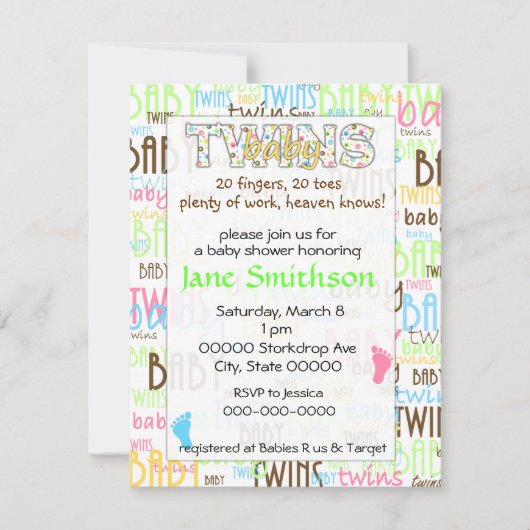 Twins baby shower-uitnodiging kaart (Voorkant)