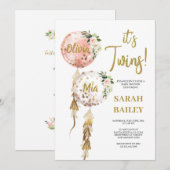 Twins Baby shower Uitnodiging Meisjes (Voorkant / Achterkant)