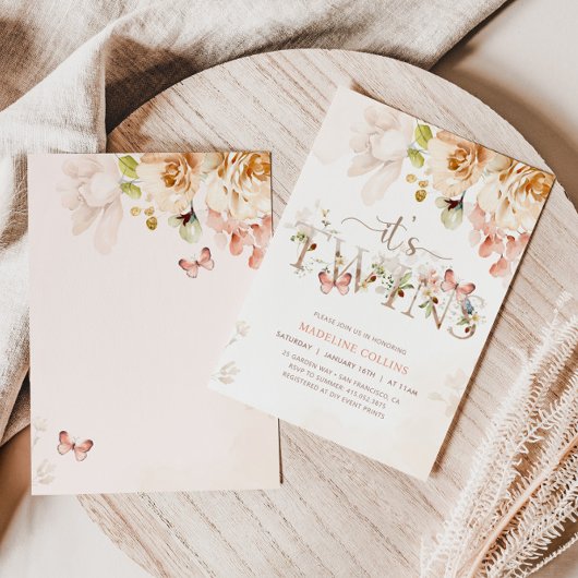 TWINS Baby shower Uitnodiging, Tuin Baby shower Kaart