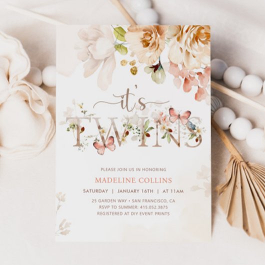 TWINS Baby shower Uitnodiging, Tuin Baby shower Kaart