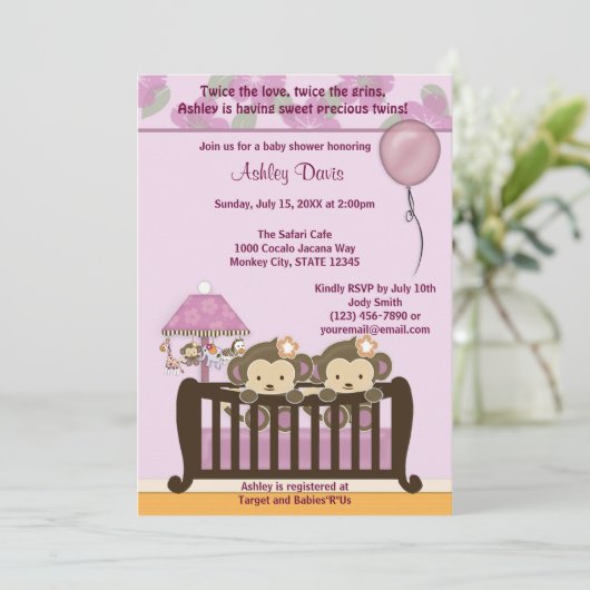TWINS Baby shower-UITNODIGING Wieg Kaart (Staand voorkant)