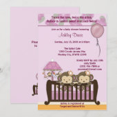 TWINS Baby shower-UITNODIGING Wieg Kaart (Voorkant / Achterkant)
