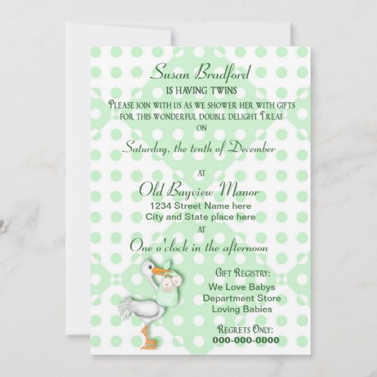 Twins Baby Shower-uitnodigingen Kaart (Achterkant)