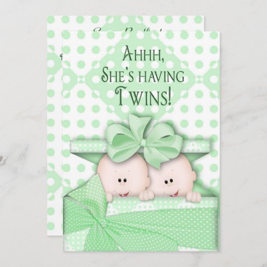 Twins Baby Shower-uitnodigingen Kaart (Voorkant / Achterkant)