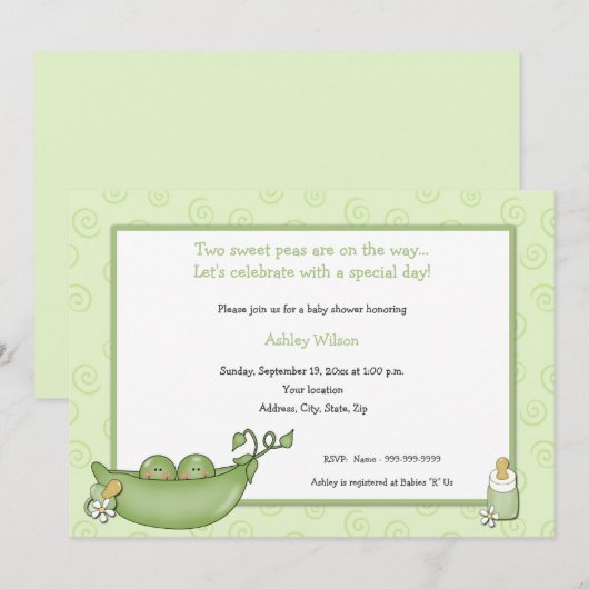 Twins Baby Shower-uitnodigingen Kaart (Voorkant / Achterkant)